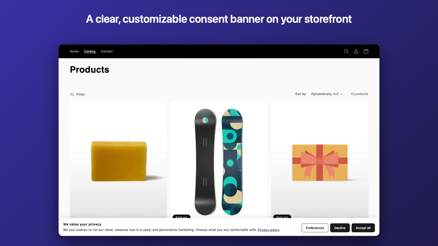 ConsentProof consent banner on a Shopify storefront